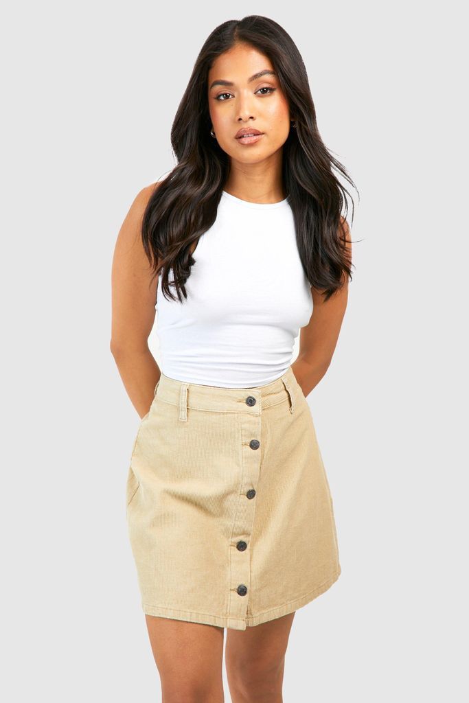 Womens Petite Ecru Button Detail Cord Mini Skirt - Cream - 6, Cream
