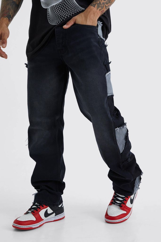 Men's Relaxed Rigid Patchwork Side Panel Jeans - Black - 34R, Black