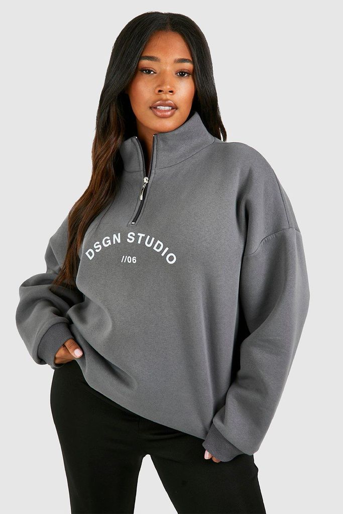 Womens Plus Dsgn Studio Half Zip Sweatshirt - Grey - 24, Grey