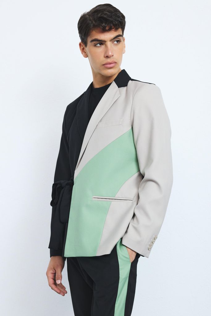 Men's Slim Wrap Panel Suit Jacket - Green - 34, Green