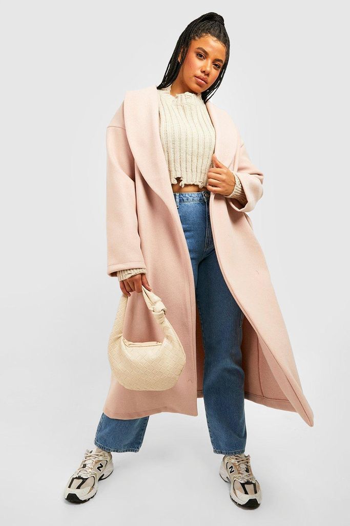 Womens Plus Wool Look Oversized Coat - Pink - 26, Pink