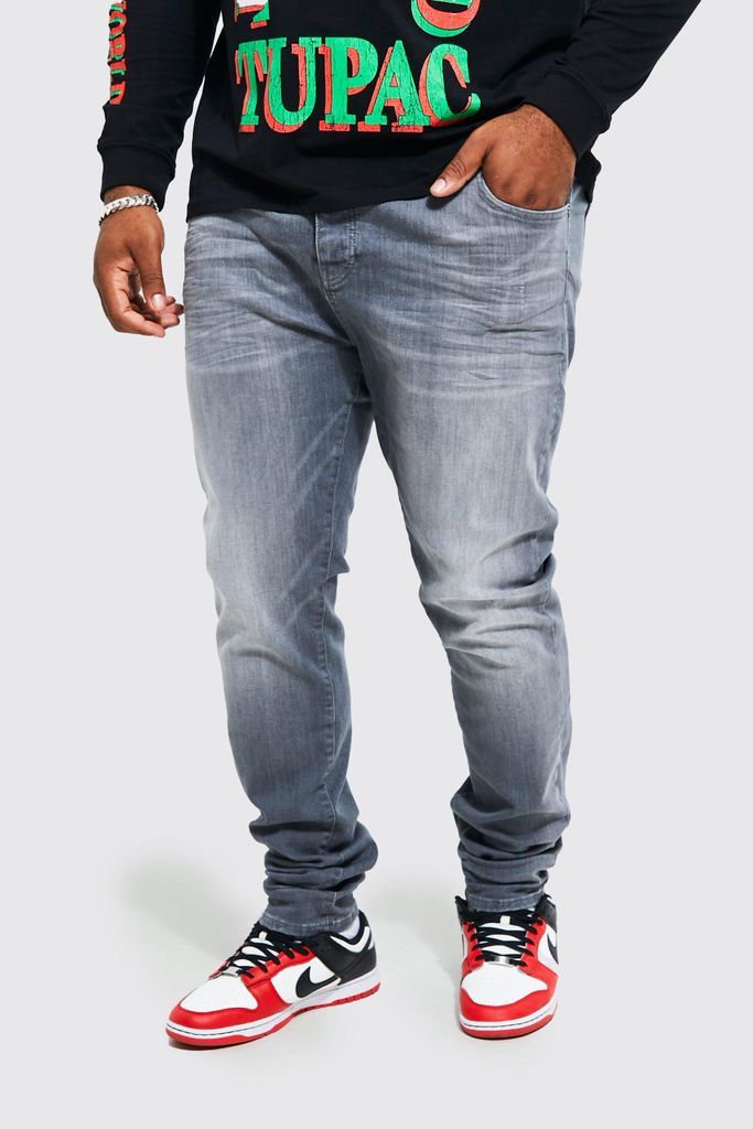 Men's Plus Skinny Stretch Stacked Jeans - Grey - 46, Grey