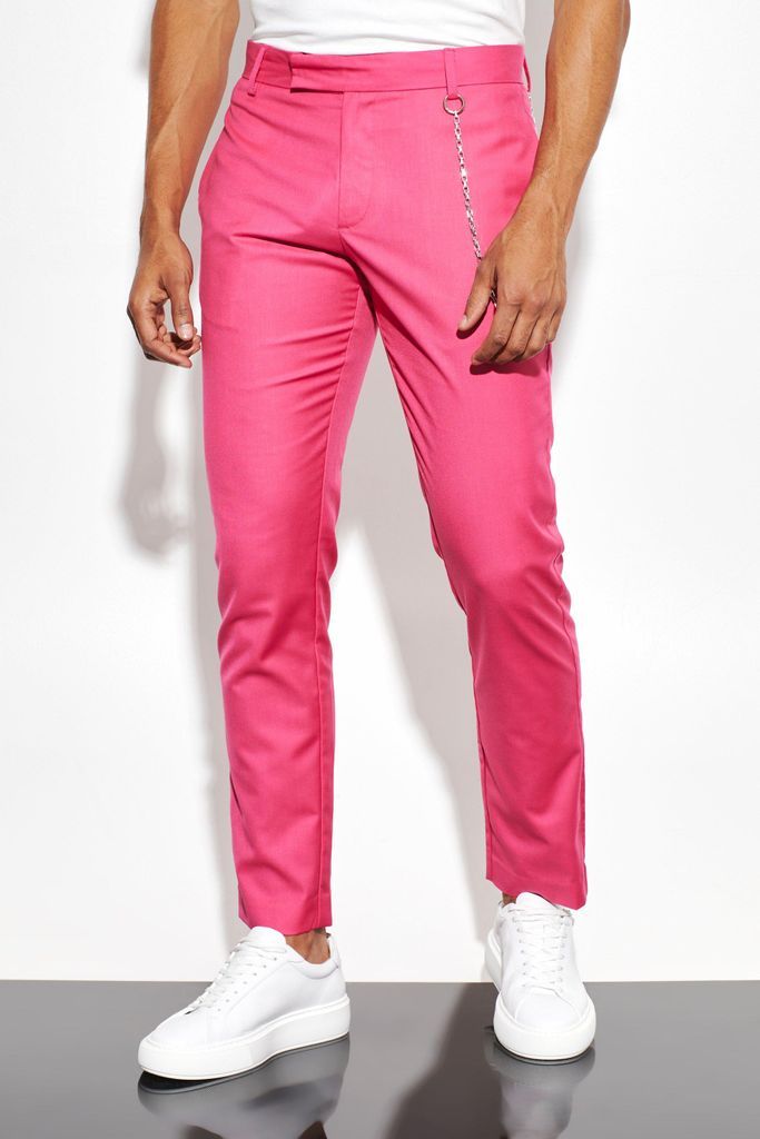 Men's Slim Fit Suit Trousers With Chain Detail - Pink - 30R, Pink