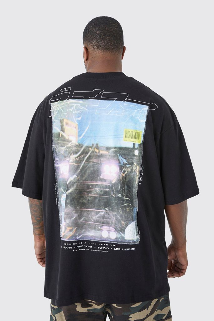 Men's Plus Oversized Photographic Print T-Shirt - Black - Xxl, Black