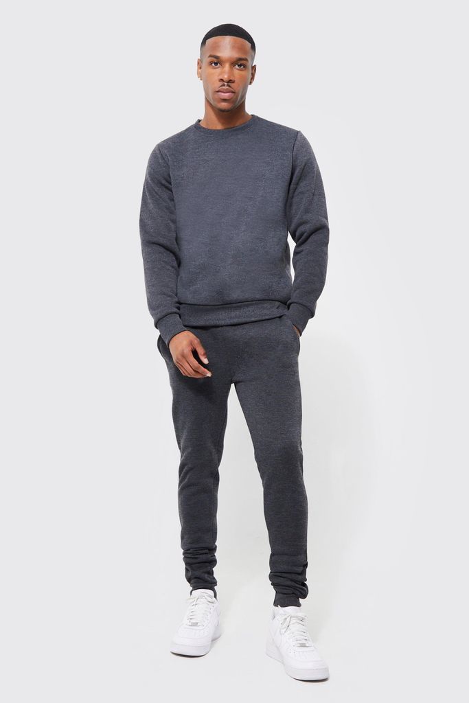 Men's Basic Marl Sweatshirt Tracksuit - Grey - L, Grey