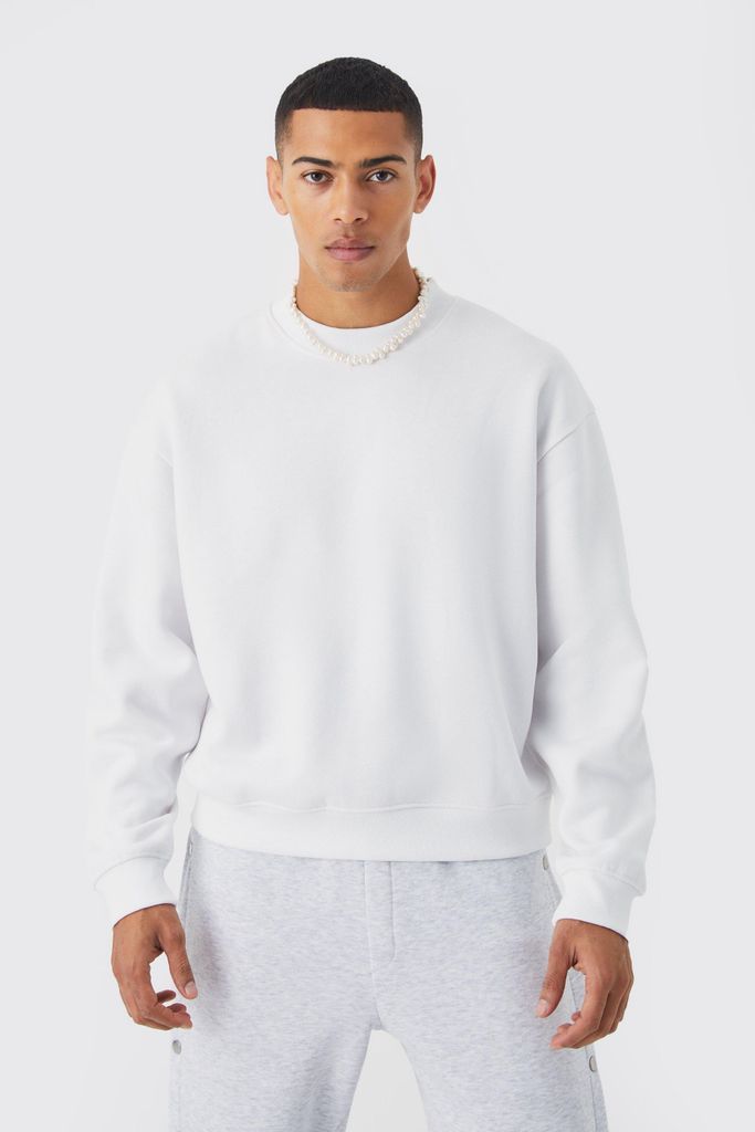 Men's Oversized Boxy Extended Neck Sweatshirt - White - L, White