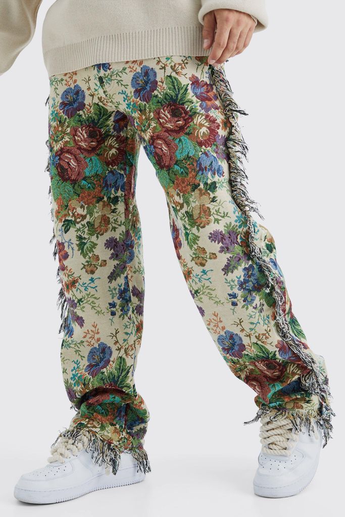 Men's Relaxed Frayed Edge Tapestry Trouser - Beige - 30, Beige