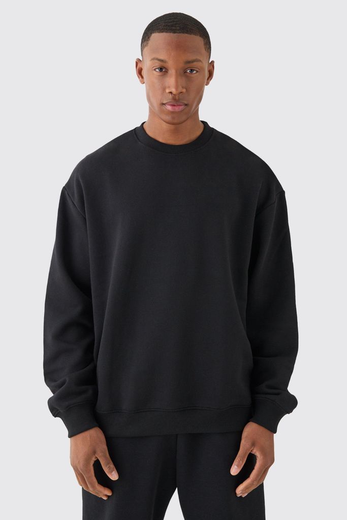 Men's Basic Oversized Crew Neck Sweatshirt - Black - S, Black