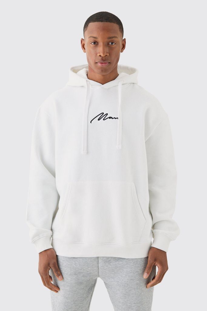 Men's Man Signature Overszied Over The Head Hoodie - White - S, White
