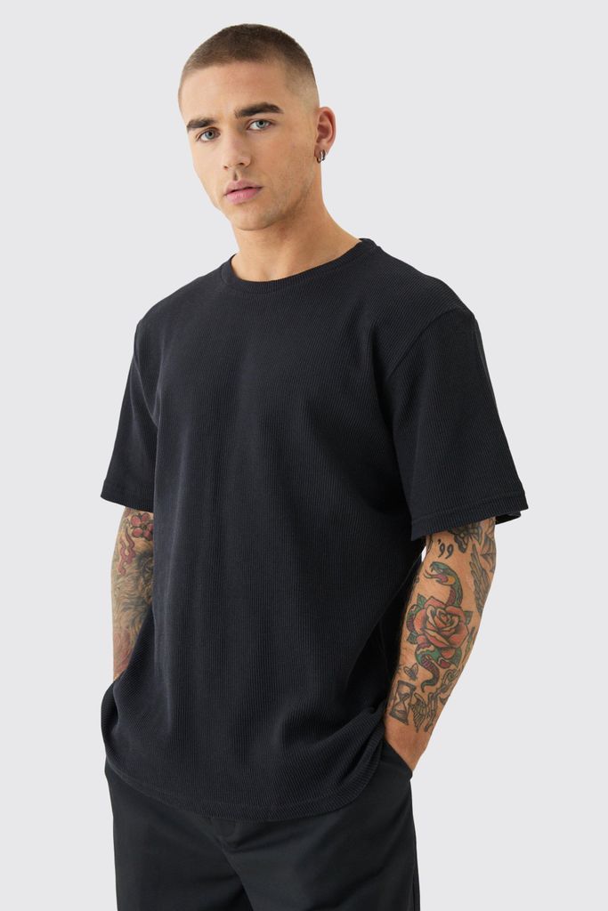 Men's Waffle T-Shirt - Black - S, Black