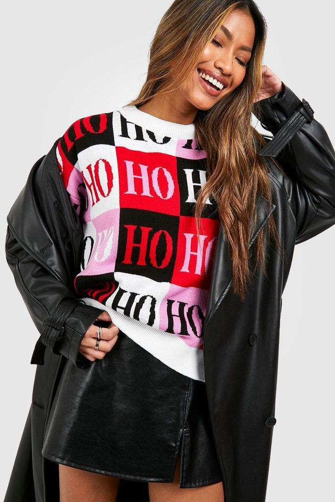 Womens Ho Ho Ho Christmas Crop Jumper - Red - S, Red