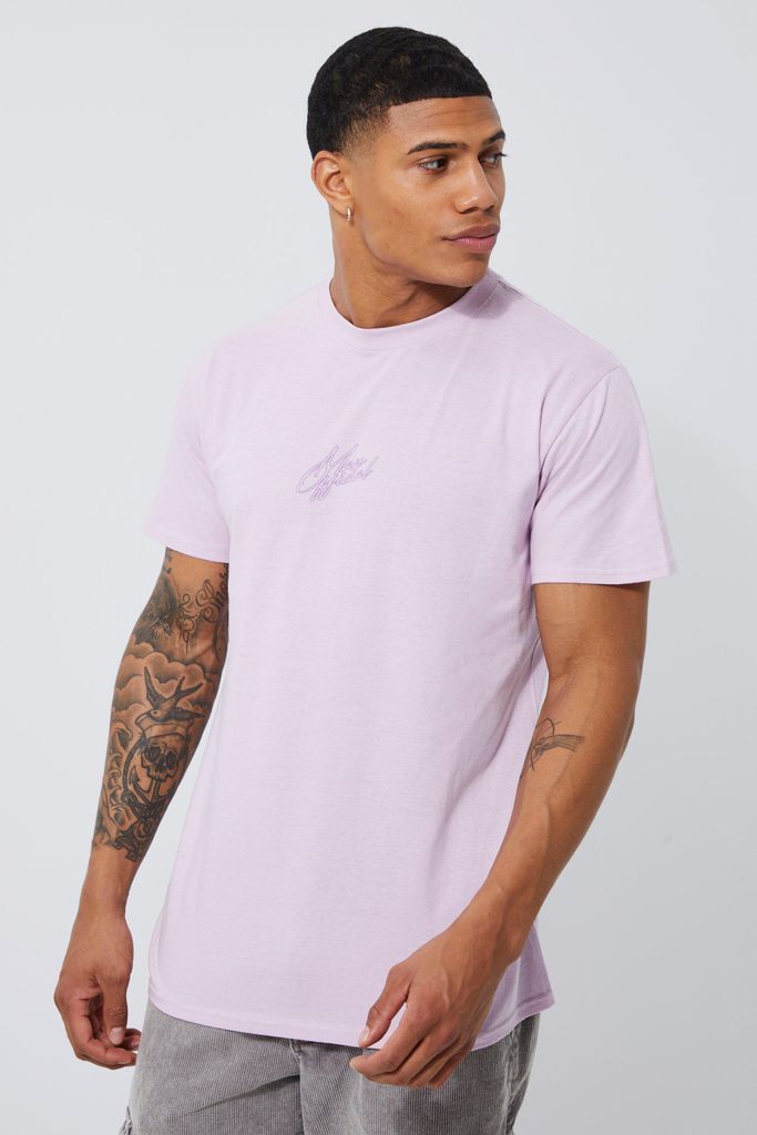 Men's Man Official Script Print T-Shirt - Purple - M, Purple