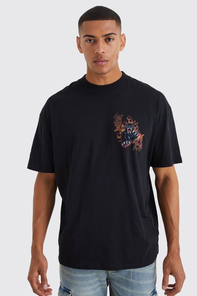 Men's Oversized La Tiger Graphic T-Shirt - Black - M, Black