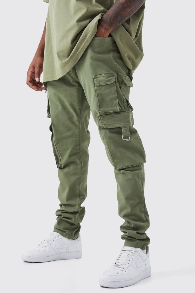 Men's Plus Fixed Waist Skinny Stacked Multi Cargo Trouser - Green - 44, Green