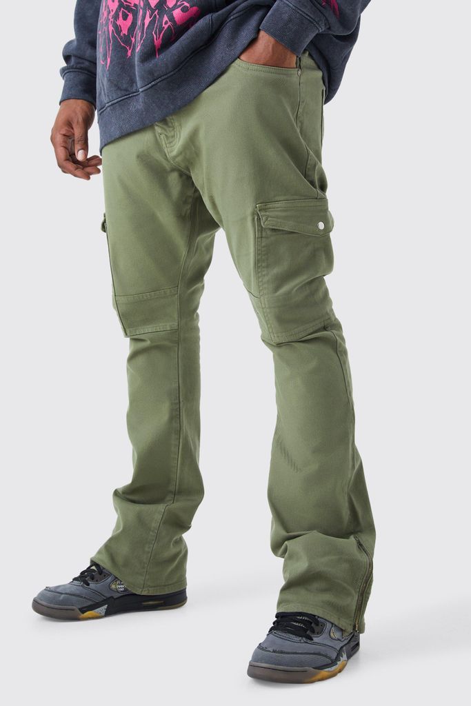 Men's Plus Fixed Waist Skinny Stacked Zip Gusset Cargo Trouser - Green - 42, Green