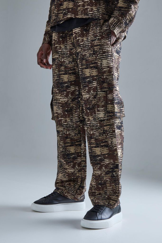 Men's Textured Camo Relaxed Cargo Trouser - Beige - 32, Beige