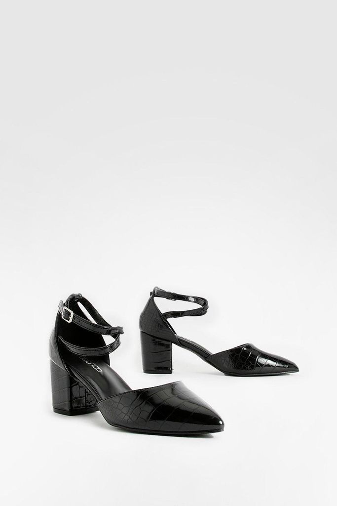 Womens Pointed Low Block Heels - Black - 5, Black