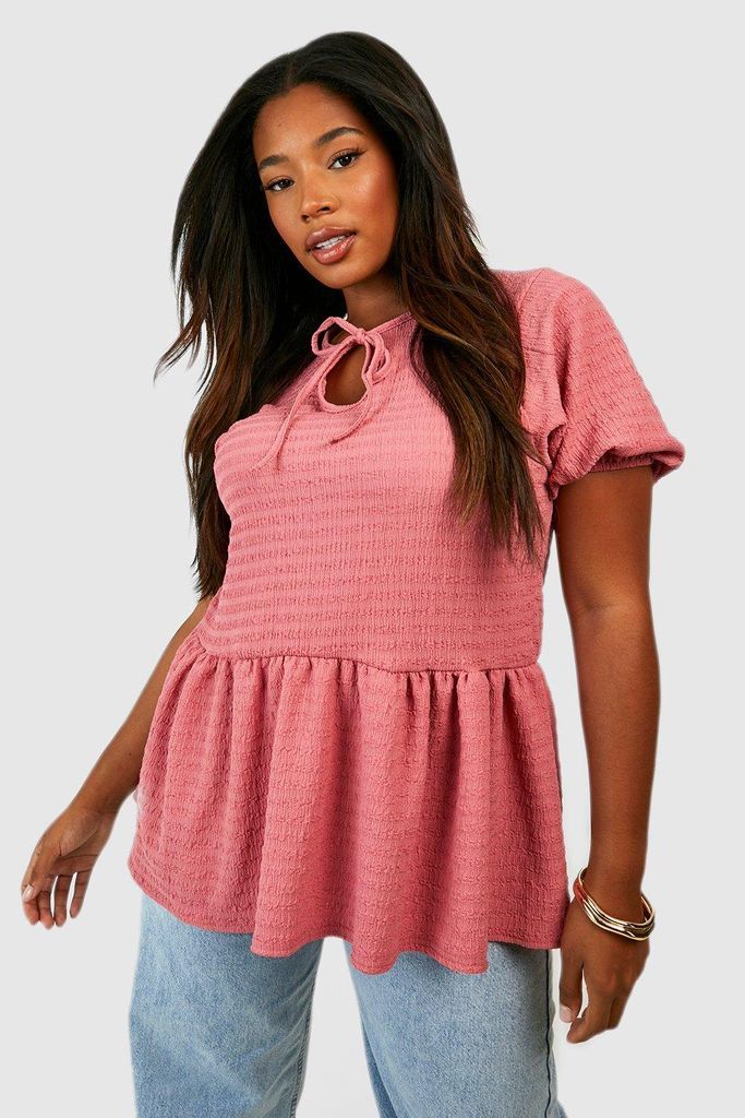 Womens Plus Textured Keyhole Smock Top - Pink - 16, Pink