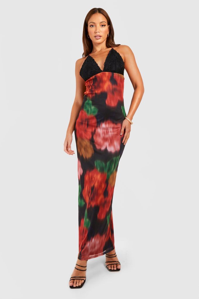 Womens Tall Blurred Floral Lace Bust Maxi Dress - Black - 8, Black