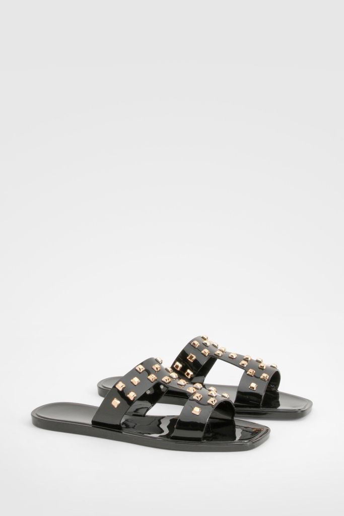Womens Stud Detail Sandals - Black - 3, Black