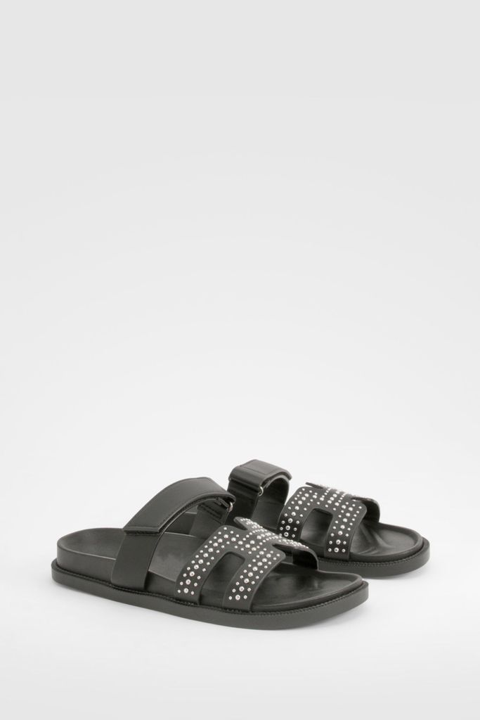 Womens Studded Cut Out Detail Sandal - Black - 3, Black