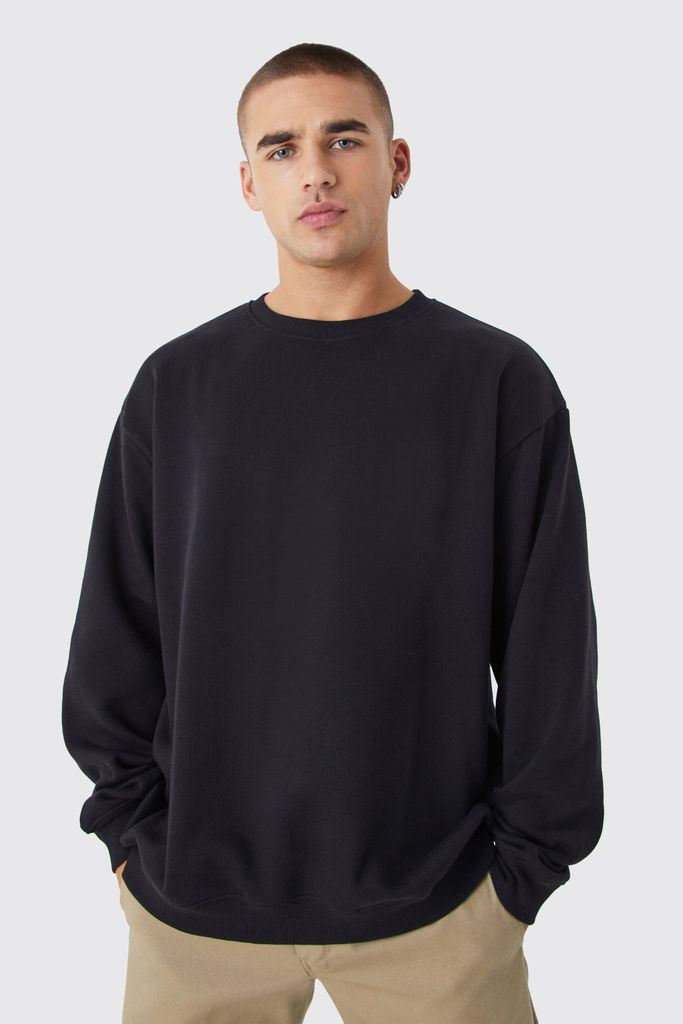 Men's Basic Oversized Crew Neck Sweatshirt - Black - M, Black