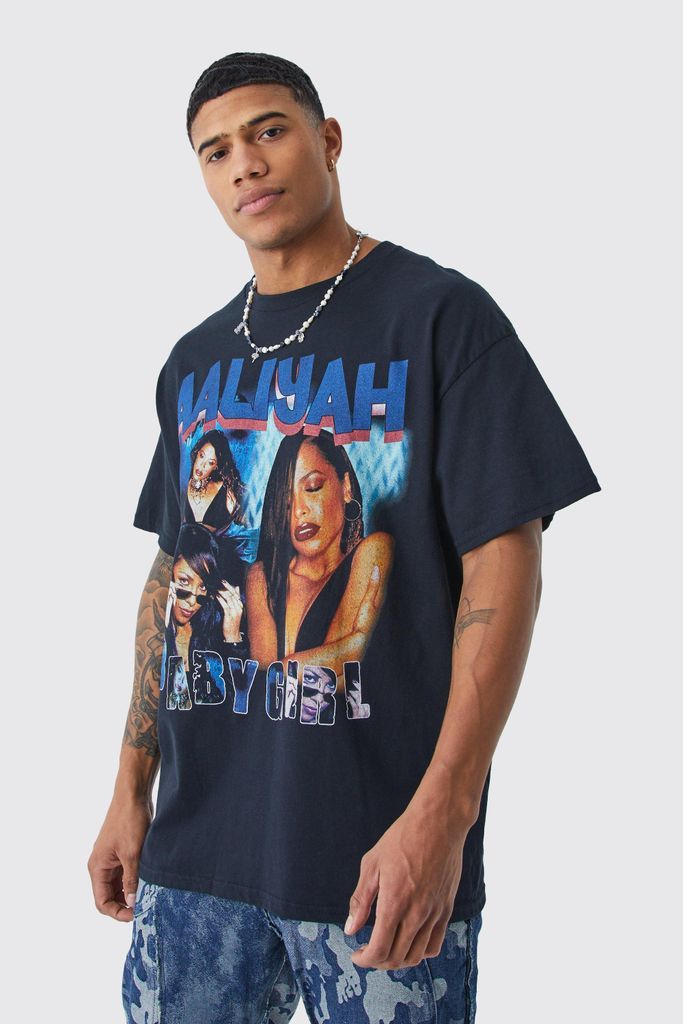 Men's Oversized Aaliyah License T-Shirt - Black - L, Black