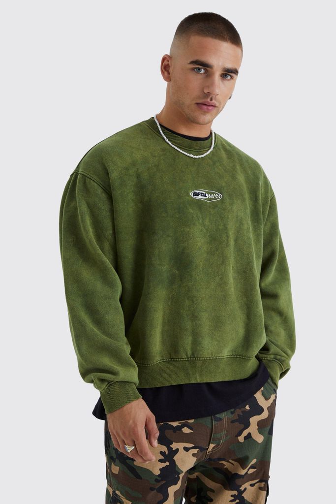 Men's Oversized Boxy Ofcl Acid Washed Sweatshirt - Green - M, Green