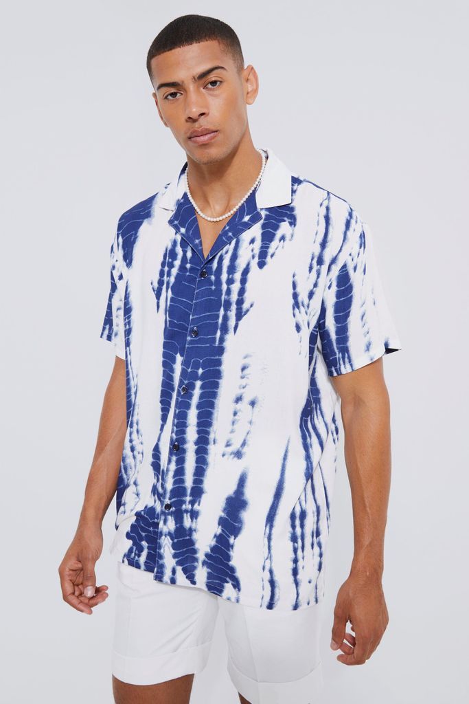 Men's Short Sleeve Oversized Tie Dye Shirt - Navy - M, Navy