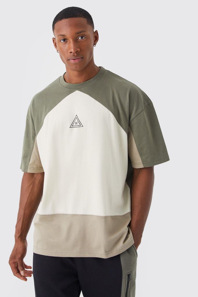 Men's Oversized Branded Colour Block T-Shirt - Green - L, Green