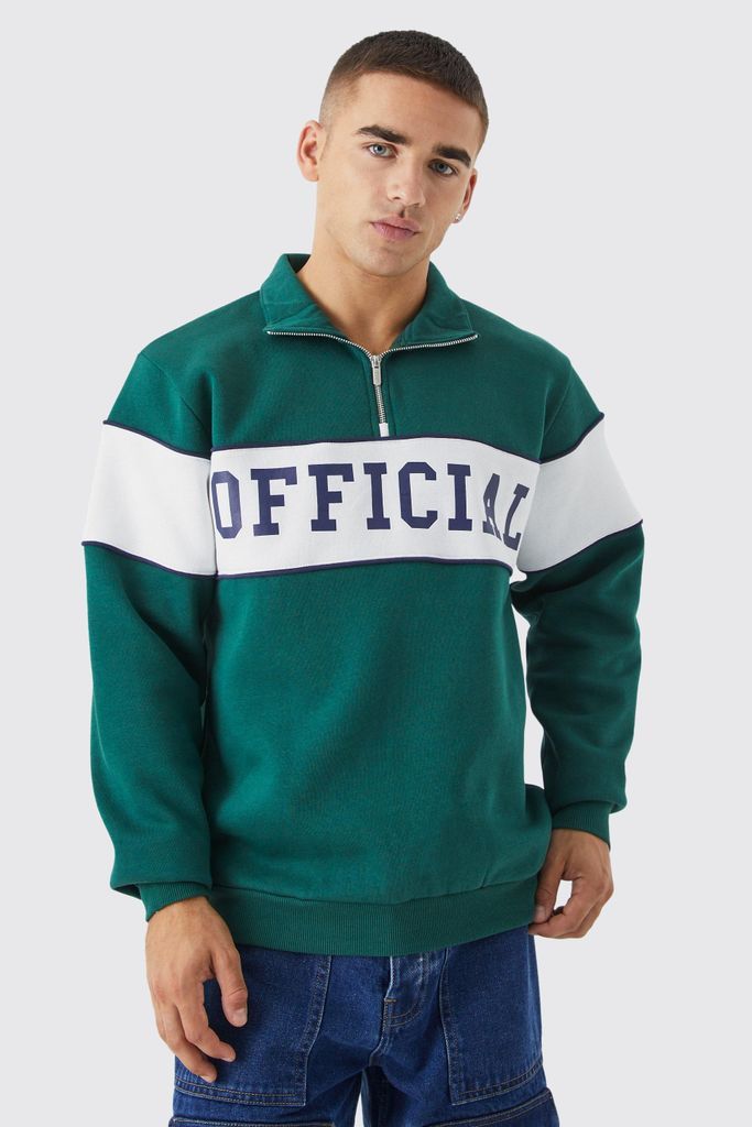 Men's Core Fit Colour Block Funnel Neck Sweatshirt - Green - Xl, Green