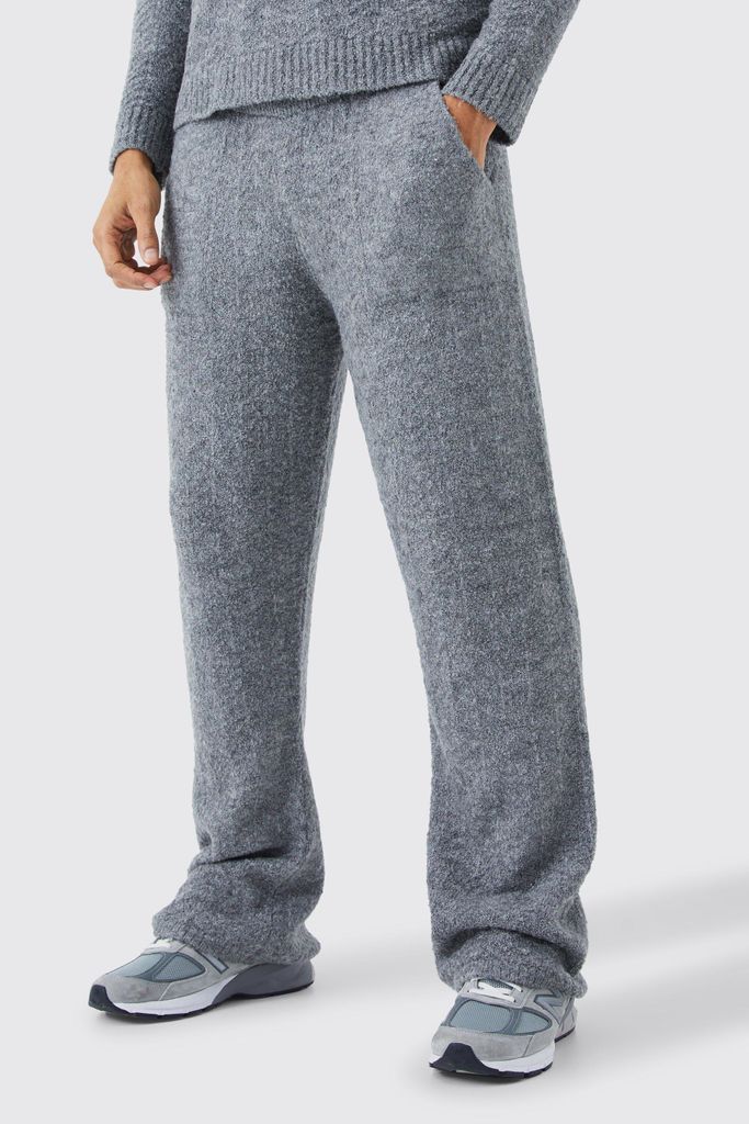 Men's Relaxed Herringbone Knit Wide Leg Joggers - Grey - L, Grey