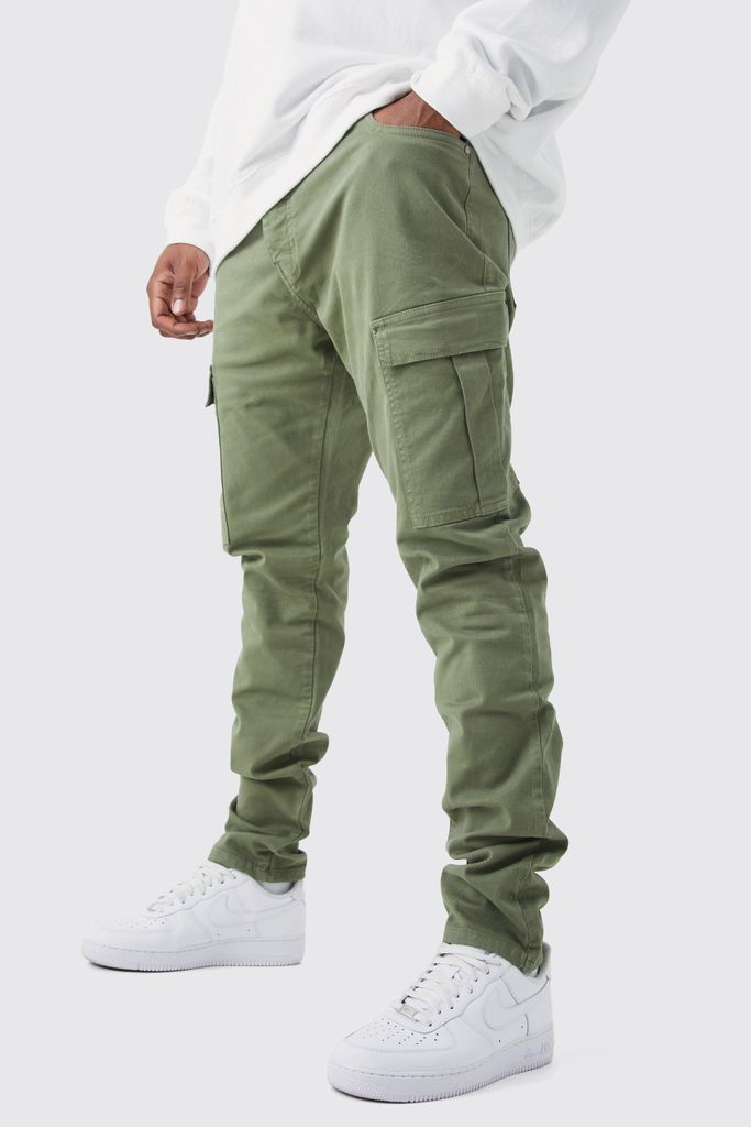 Men's Plus Fixed Waist Skinny Stacked Cargo Trouser - Green - 40, Green