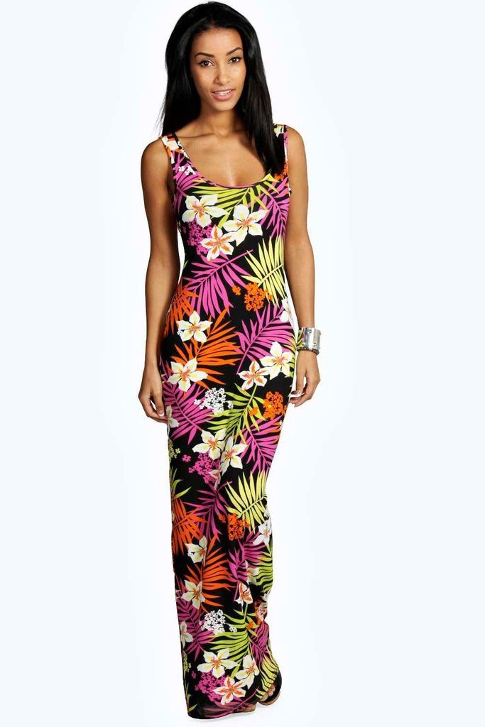 Womens Tropical Scoop Neck Maxi Dress - Multi - 6, Multi