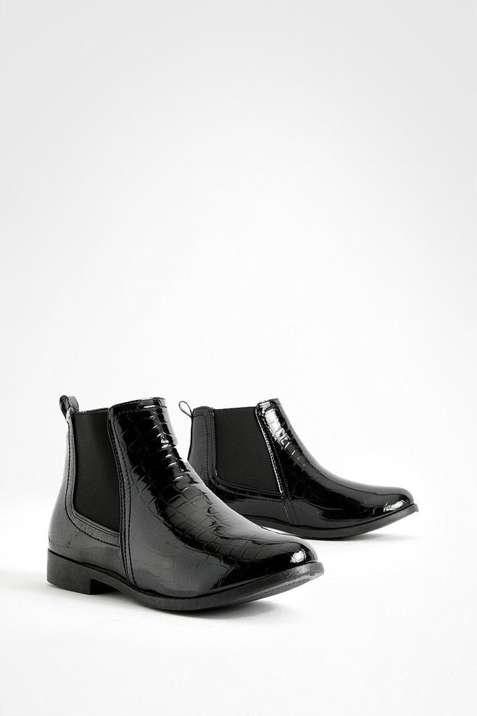 Womens Wide Fit Croc Chelsea Boots - Black - 6, Black