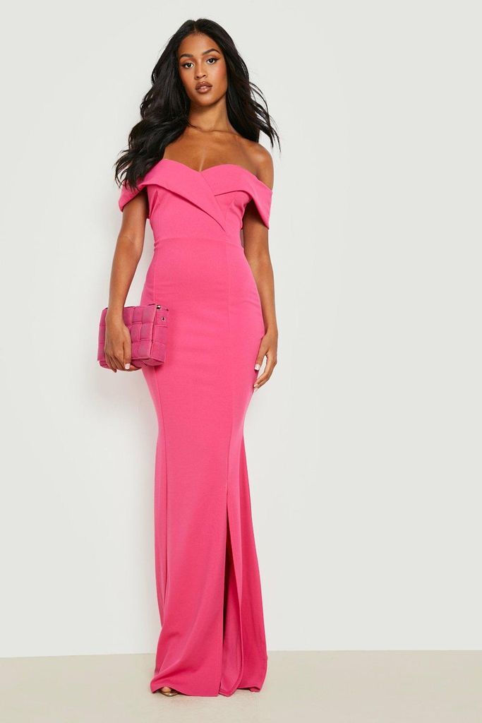 Womens Tall Off The Shoulder Side Split Maxi Dress - Pink - 12, Pink