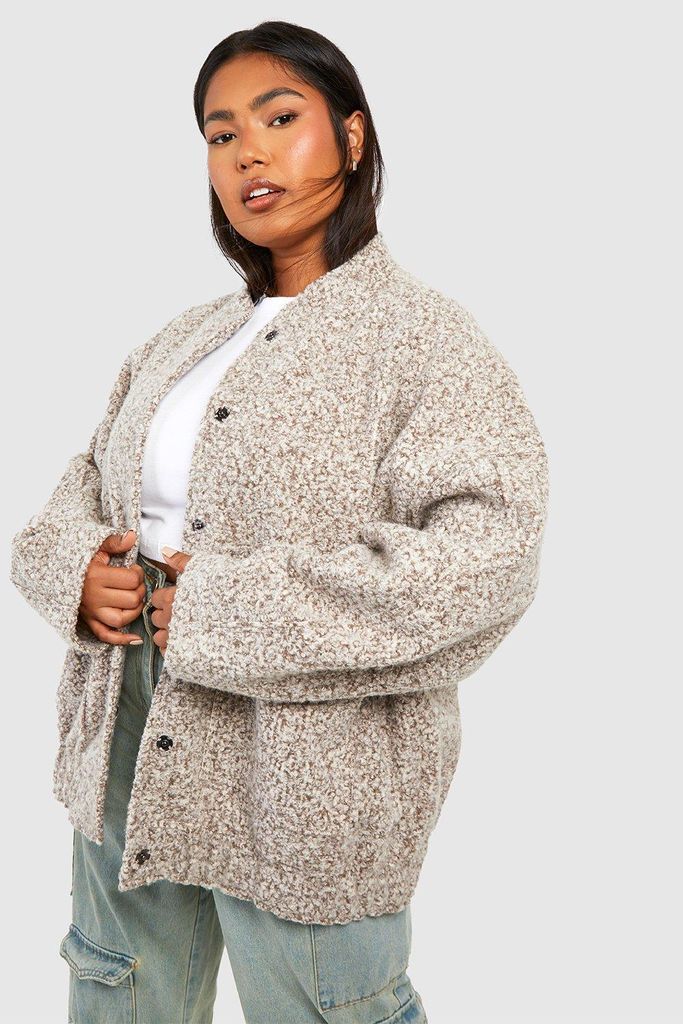 Womens Plus Oversized Wool Bomber Jacket - Grey - 18, Grey