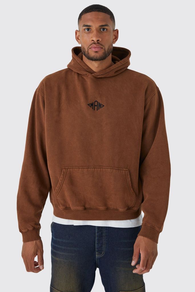 Men's Tall Man Oversized Boxy Acid Washed Hoodie - Brown - L, Brown