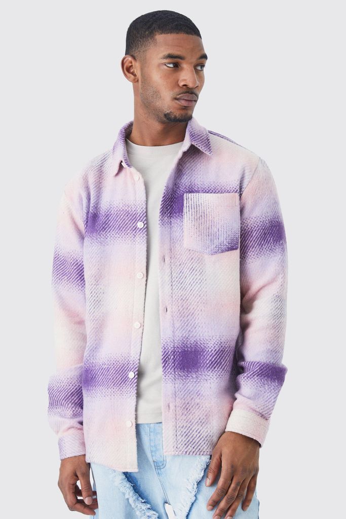 Men's Tall Long Sleeve Check Overshirt - Purple - L, Purple