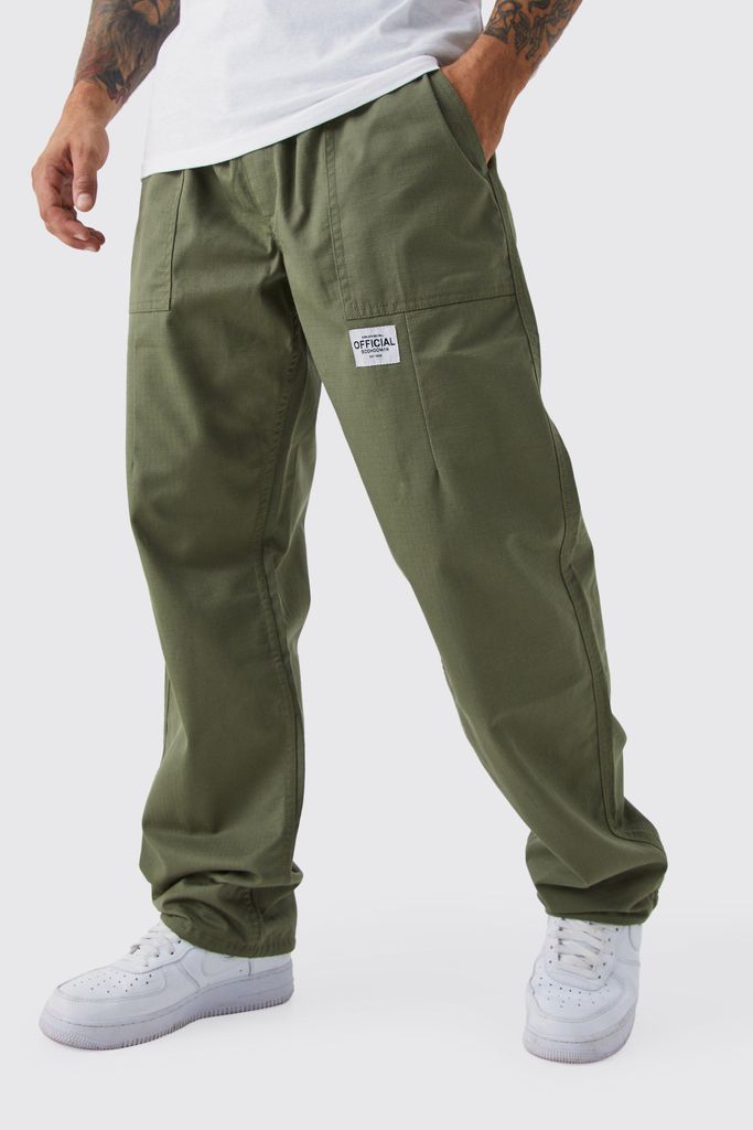 Men's Elastic Relaxed Long Ripstop Trouser With Tab - Green - L, Green