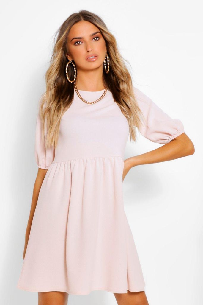 Womens Puff Sleeve Smock Dress - Pink - 12, Pink