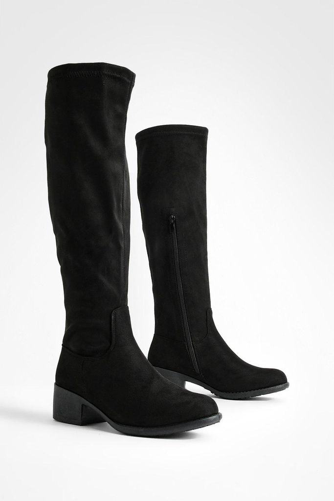 Womens Wide Fit Flat Knee High Boots - Black - 4, Black