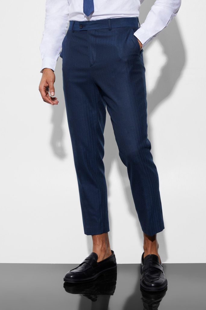 Men's Tapered Herringbone Suit Trousers - Navy - 28R, Navy