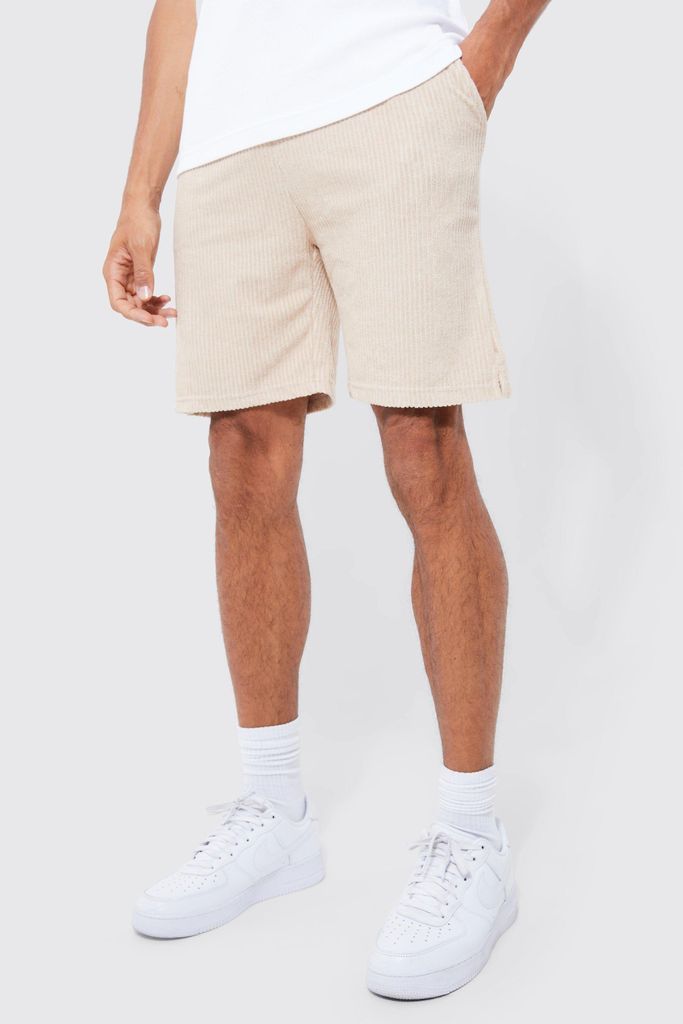 Men's Tall Loose Fit Ribbed Towelling Shorts - Beige - Xl, Beige