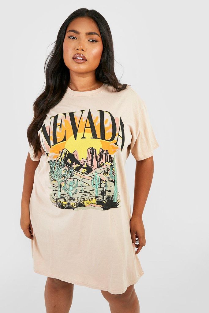 Womens Plus Nevada Slogan T-Shirt Dress - Beige - 18, Beige