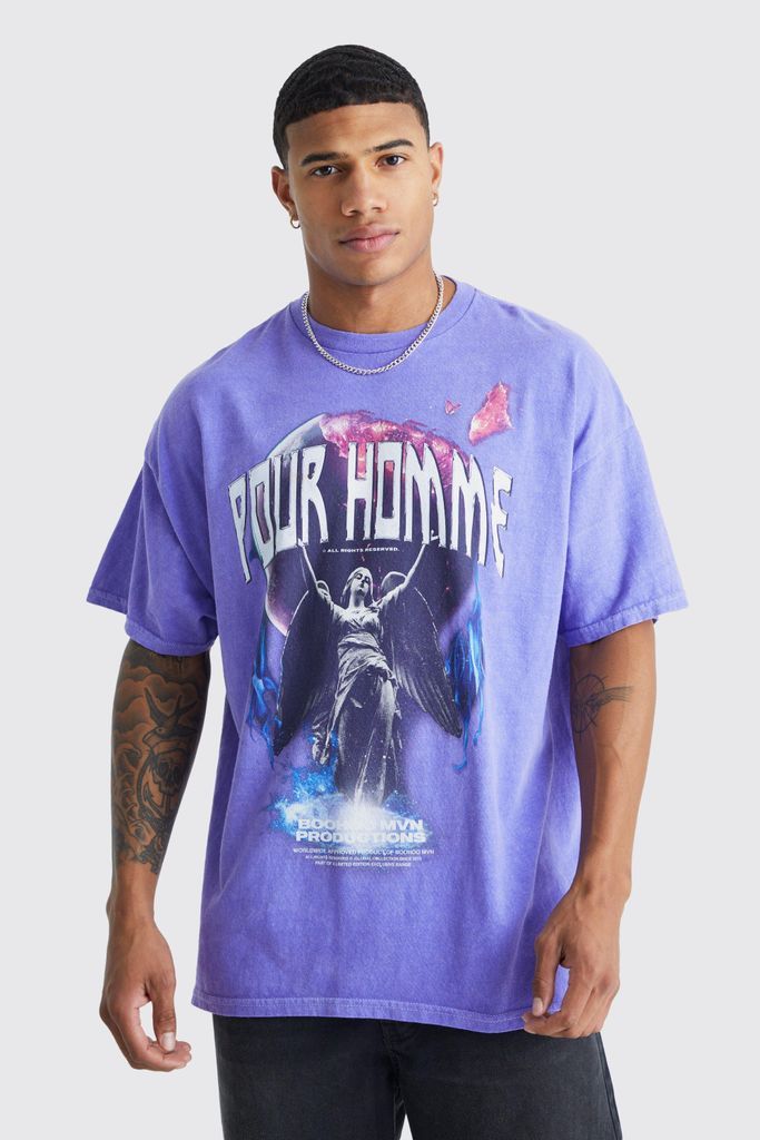 Men's Oversized Pour Homme Wash Graphic T-Shirt - Purple - M, Purple
