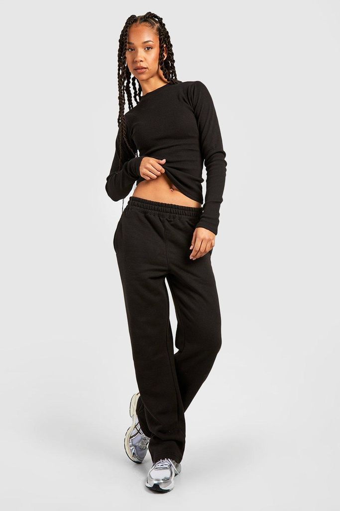 Womens Tall Ribbed Crew Neck Top And Jogger Set - Black - 10, Black