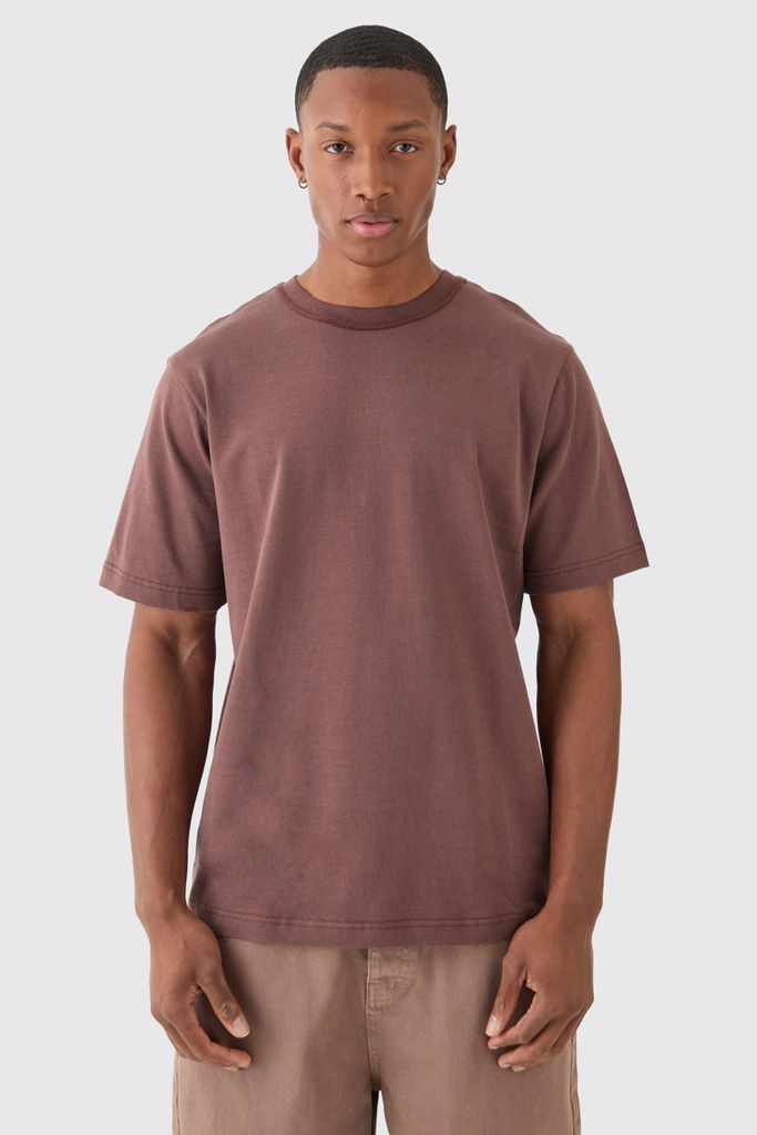 Men's Core Heavy Carded Layed On Neck T-Shirt - Brown - S, Brown