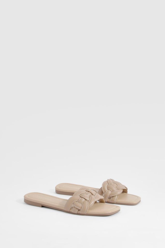 Womens Contrast Stitch Loop Detail Mule Sandals - Beige - 3, Beige