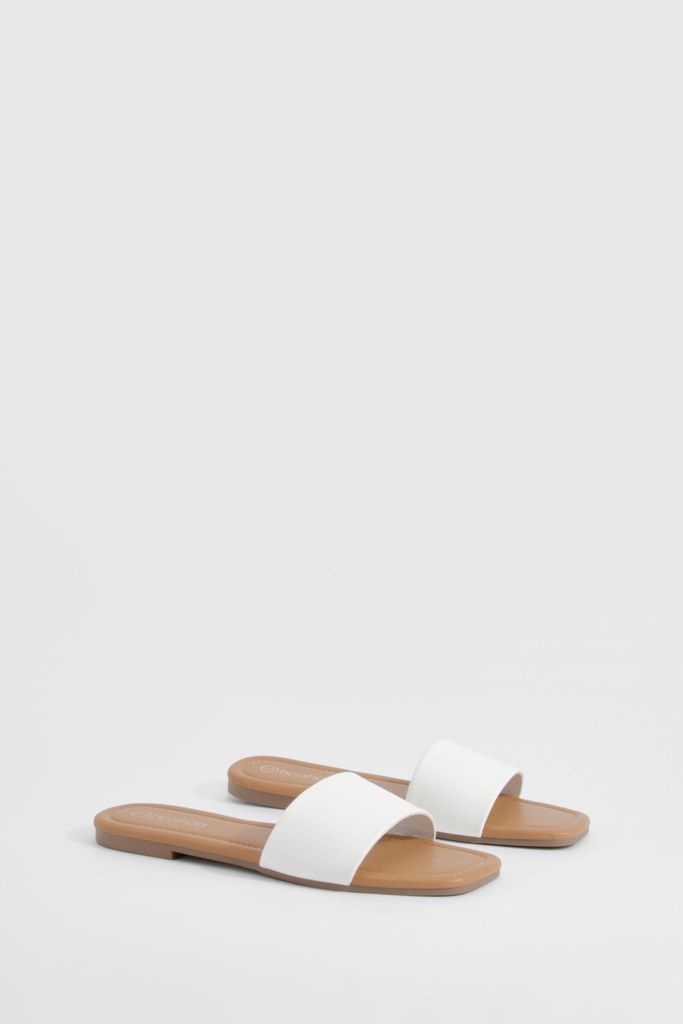 Womens Minimal Mule Sandals - White - 3, White